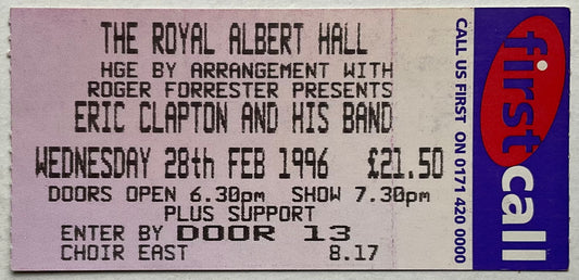 Eric Clapton Original Used Concert Ticket Royal Albert Hall London 28th Feb 1996