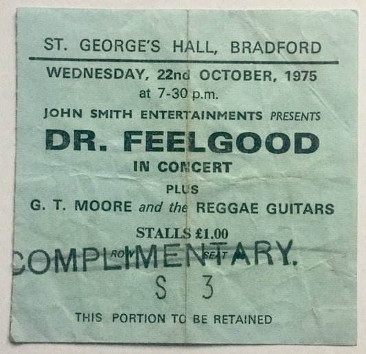 Dr Feelgood Original Used Concert Ticket St. George’s Hall Bradford 22nd Oct 1975