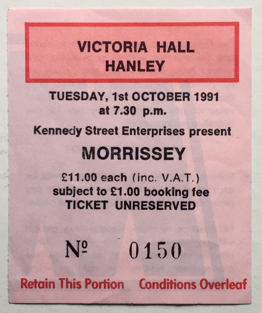 Smiths Morrissey Original Concert Ticket Victoria Hall Hanley 1st Oct 1991