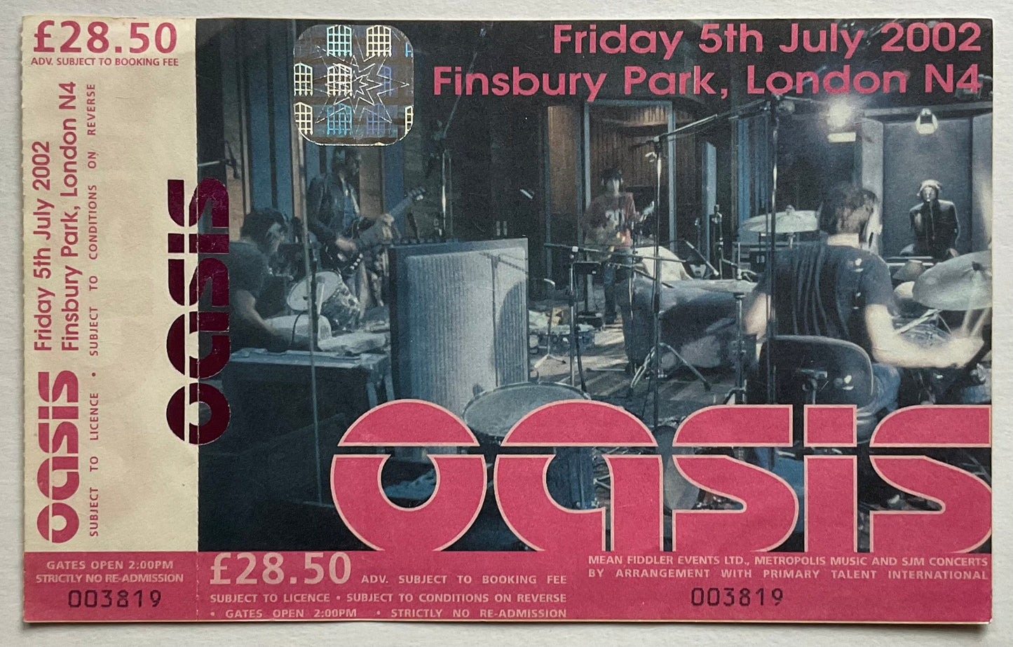 Oasis Original Unused Concert Ticket Finsbury Park London 5 July 2002