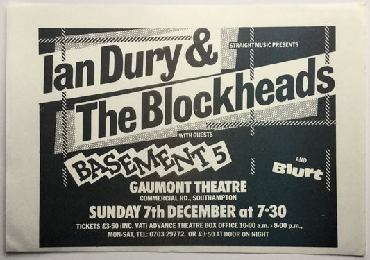 Ian Dury & the Blockheads Original Handbill Flyer Gaumont Theatre Southampton 7th Dec 1980