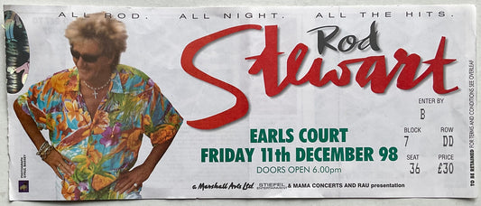 Rod Stewart Original Used Concert Ticket Earls Court London 11th Dec 1998