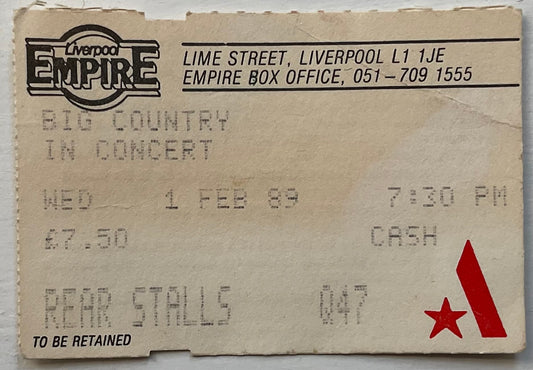Big Country Original Used Concert Ticket Empire Liverpool 1st Feb 1989