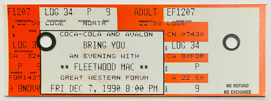 Fleetwood Mac Original Unused Concert Ticket Great Western Forum Inglewood 7th Dec 1990