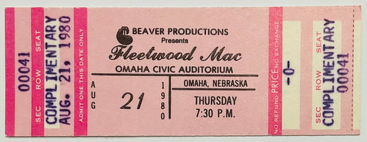 Fleetwood Mac Original Unused Concert Ticket Omaha Civic Auditorium 21st Aug 1980