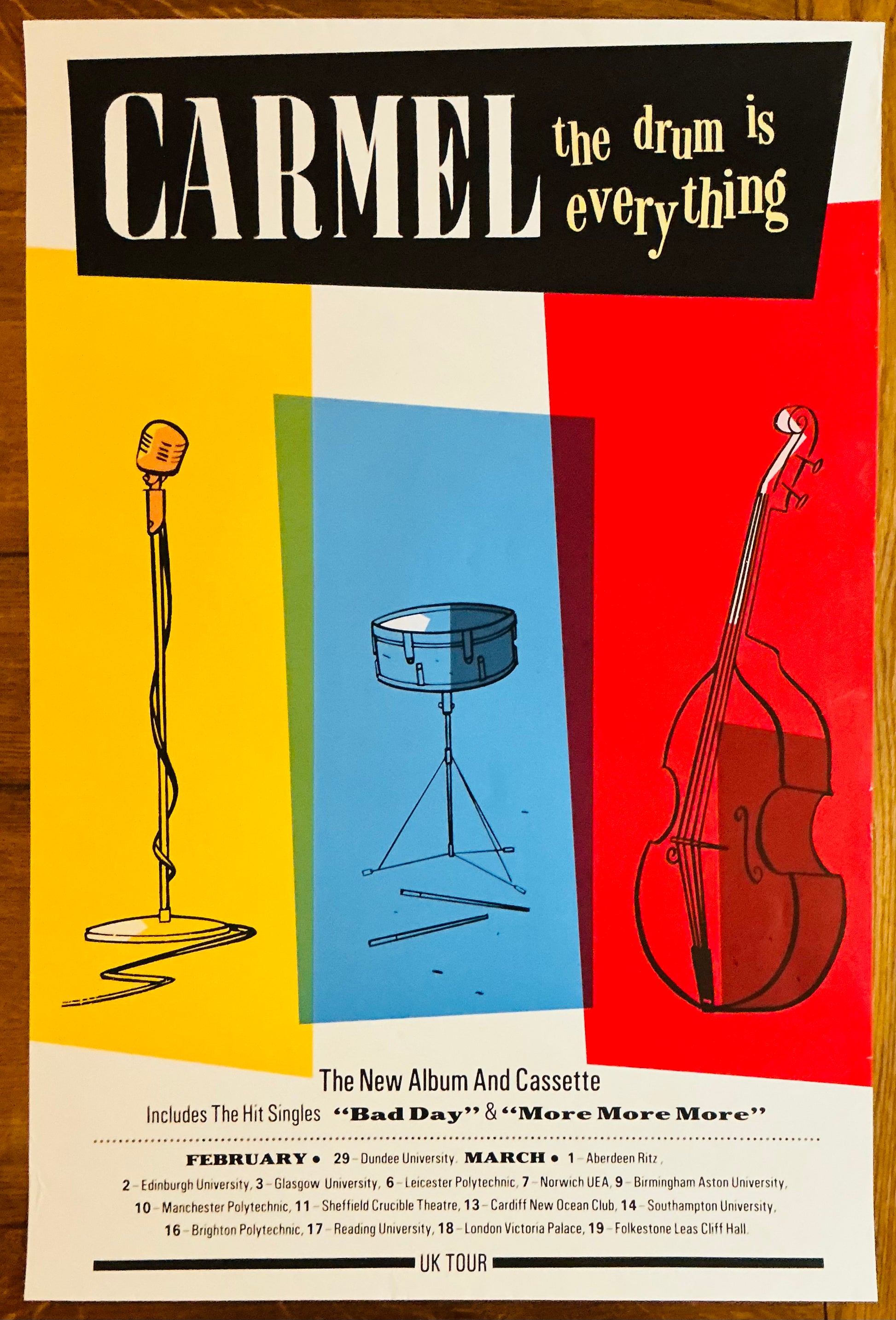 Carmel Original Promo Concert Tour Poster The Drum is Everything UK Tour 1984