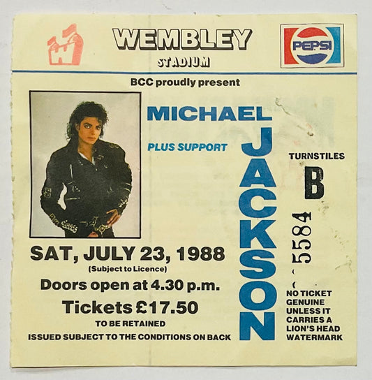 Michael Jackson Original Used Concert Ticket Wembley Stadium London 23rd Aug 1988