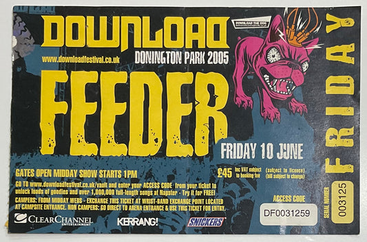 Feeder Dinosaur Jr Original Used Concert Ticket Download Festival Donington Park 10th Jun 2005