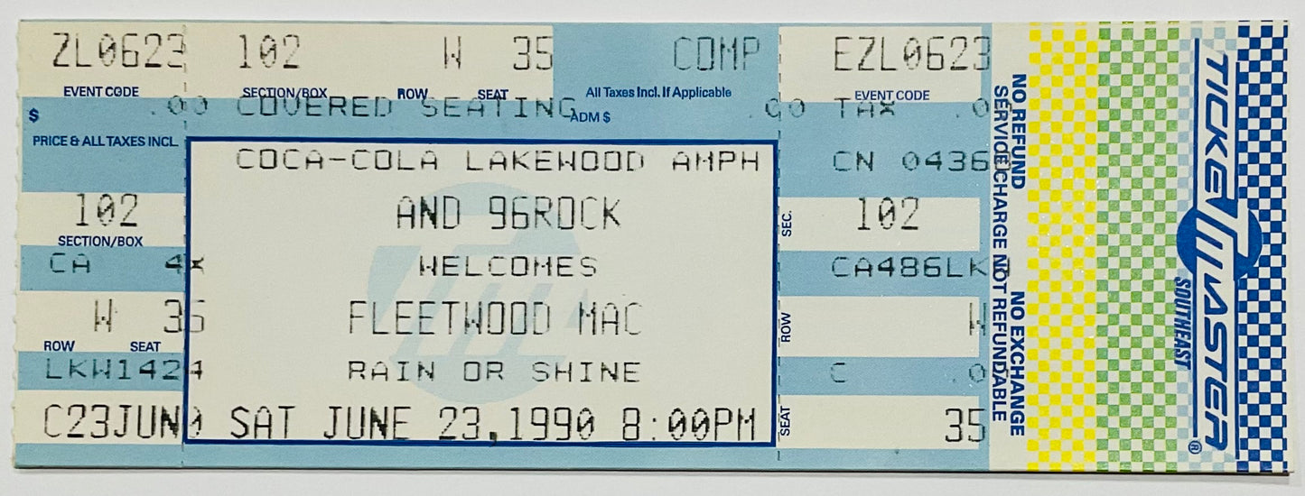 Fleetwood Mac Original Unused Concert Ticket Lakewood Amphitheatre Atlanta 23rd Jun 1990