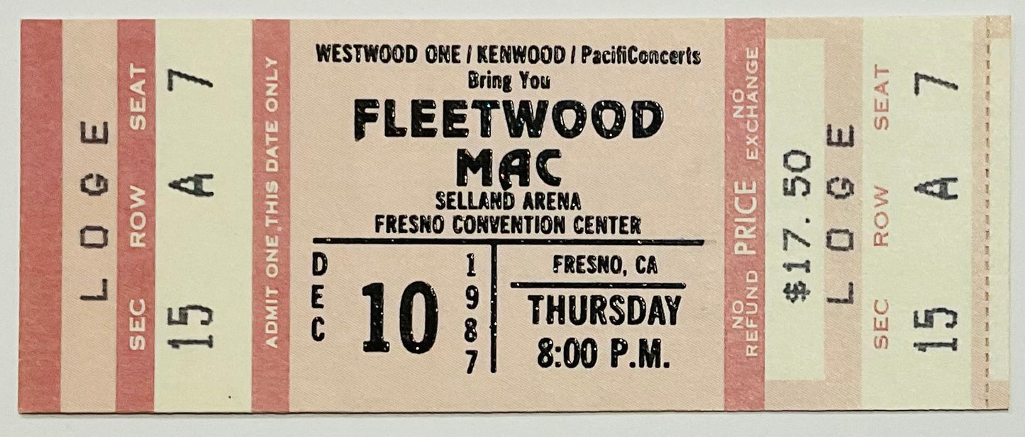 Fleetwood Mac Original Unused Concert Ticket Selland Arena Fresno 10th Dec 1987