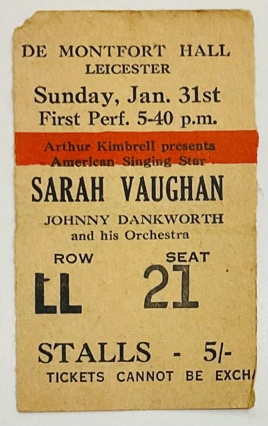 Sarah Vaughan Original Used Concert De Montfort Hall Leicester 31st Jan 1960