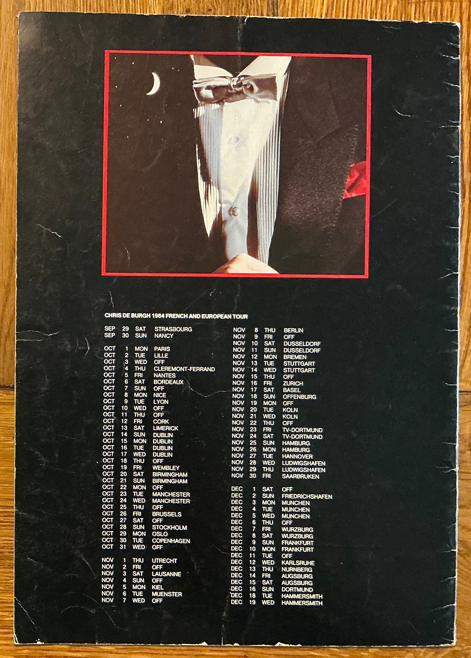 Chris De Burgh Original Concert Programme European Tour 1984