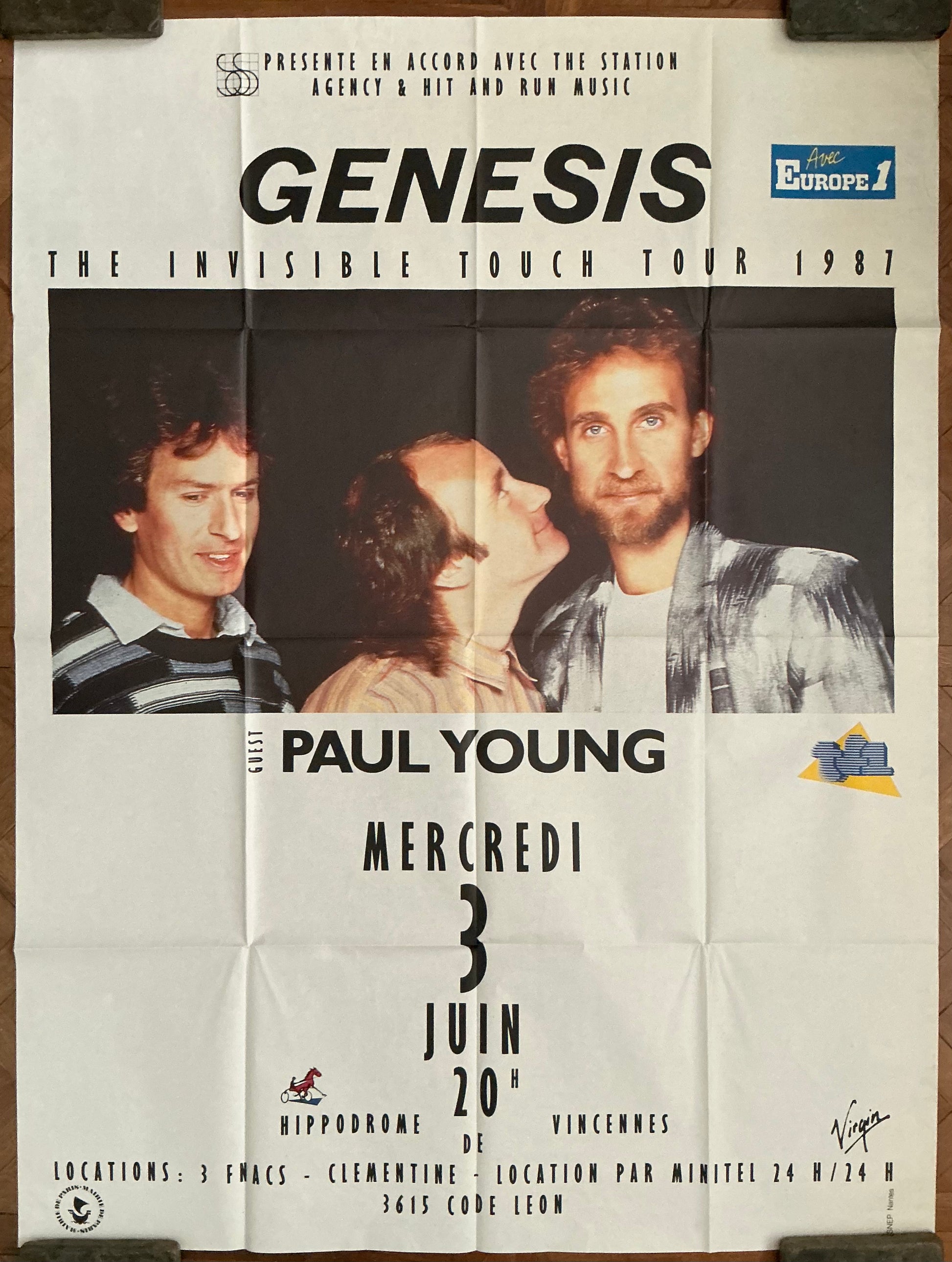 Genesis Original Concert Tour Gig Subway Poster Hippodrome de Vincennes Paris 3rd Jun 1987