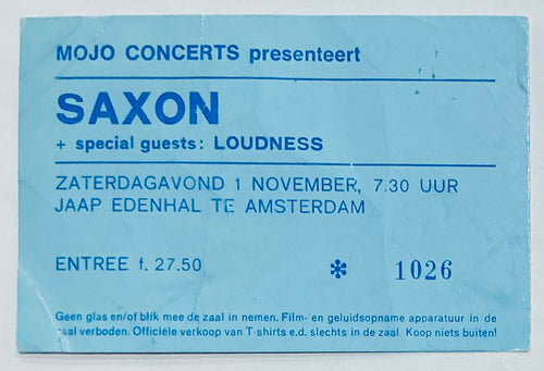 Saxon Original Used Concert Ticket Jaap Edenhal Amsterdam 1st Nov 1986