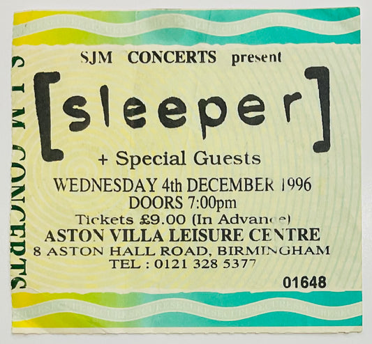 Sleeper Original Used Concert Ticket Aston Villa Leisure Centre Birmingham 4th Dec 1996