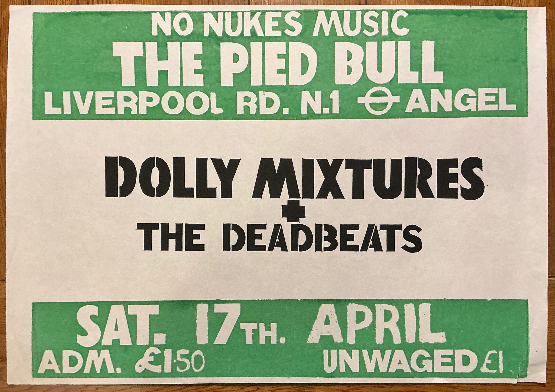 Dolly Mixture Deadbeats Original Promo Concert Tour Poster Pied Bull Islington London 17th Apr 1982