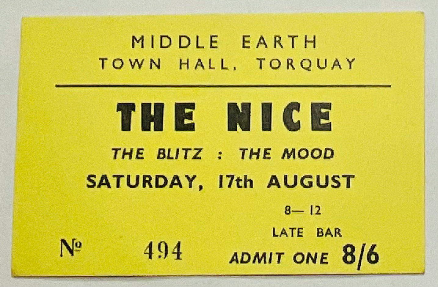 Nice Original Unused Concert Ticket Town Hall, Torquay 1968