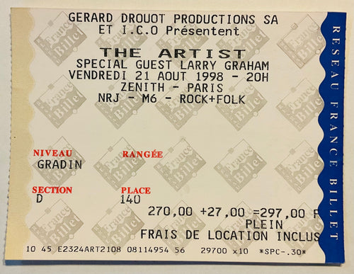 Prince Original Used Concert Ticket Le Zenith Paris 21st Aug 1998