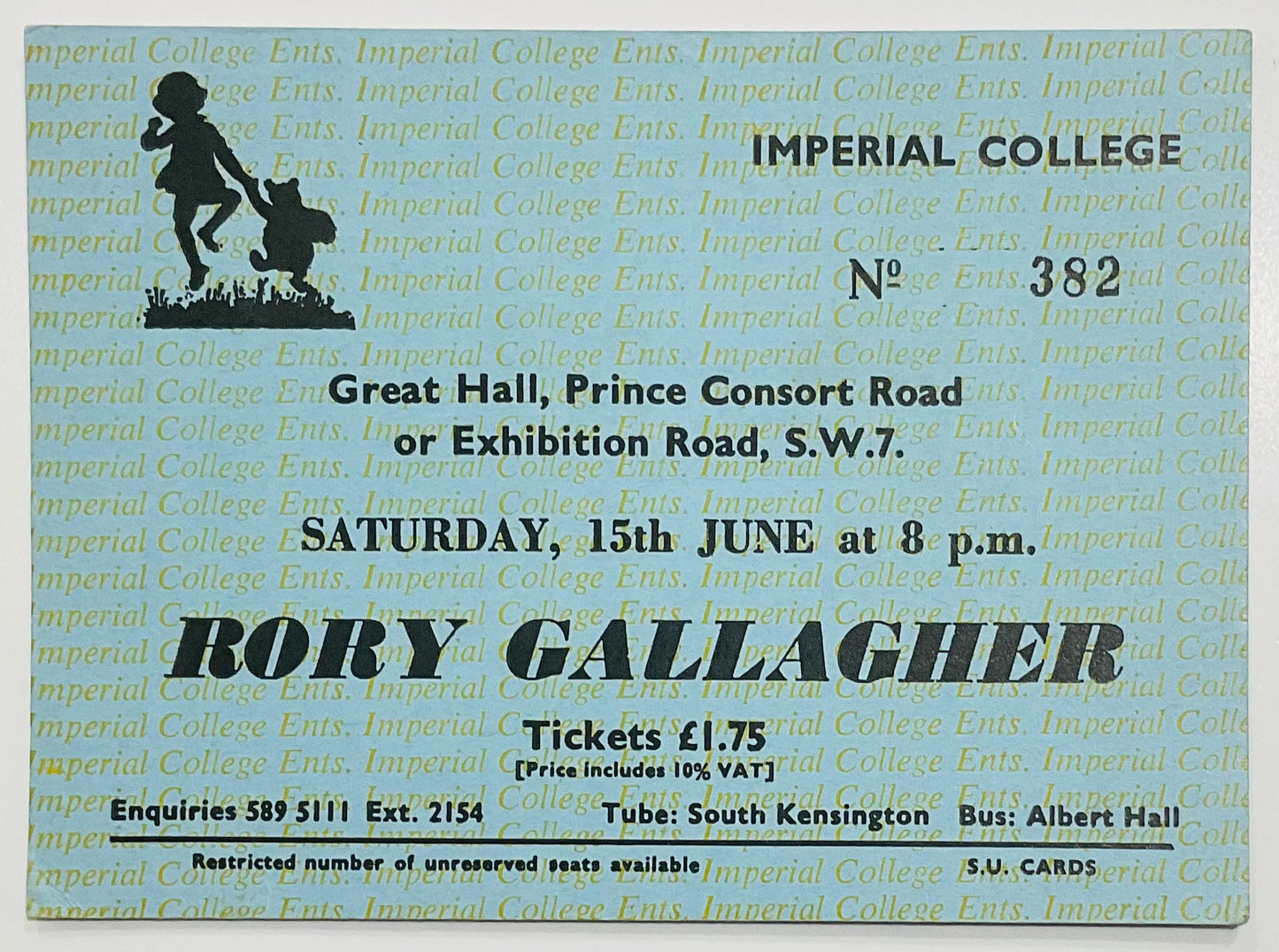 Rory Gallagher Original Used Concert Ticket Imperial College London 15th Jun 1974