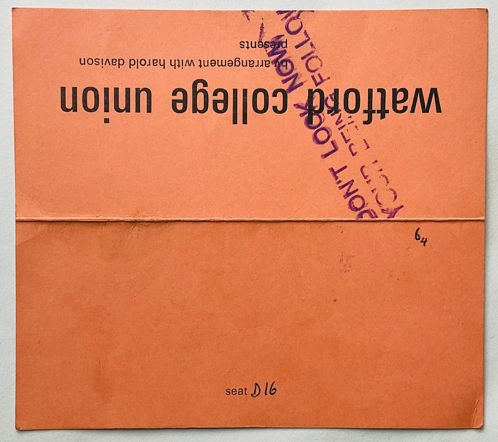 Genesis Original Used Concert Ticket Town Hall Watford 26th Jan 1971