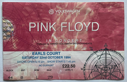 Pink Floyd Original Used Concert Ticket Earls Court London 22nd Oct 1994