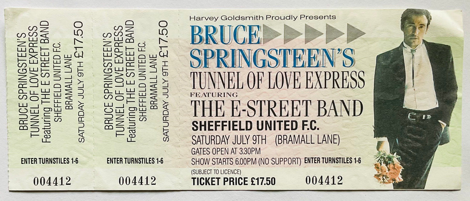 Bruce Springsteen Original Unused Concert Ticket Sheffield United FC 9th Jul 1988