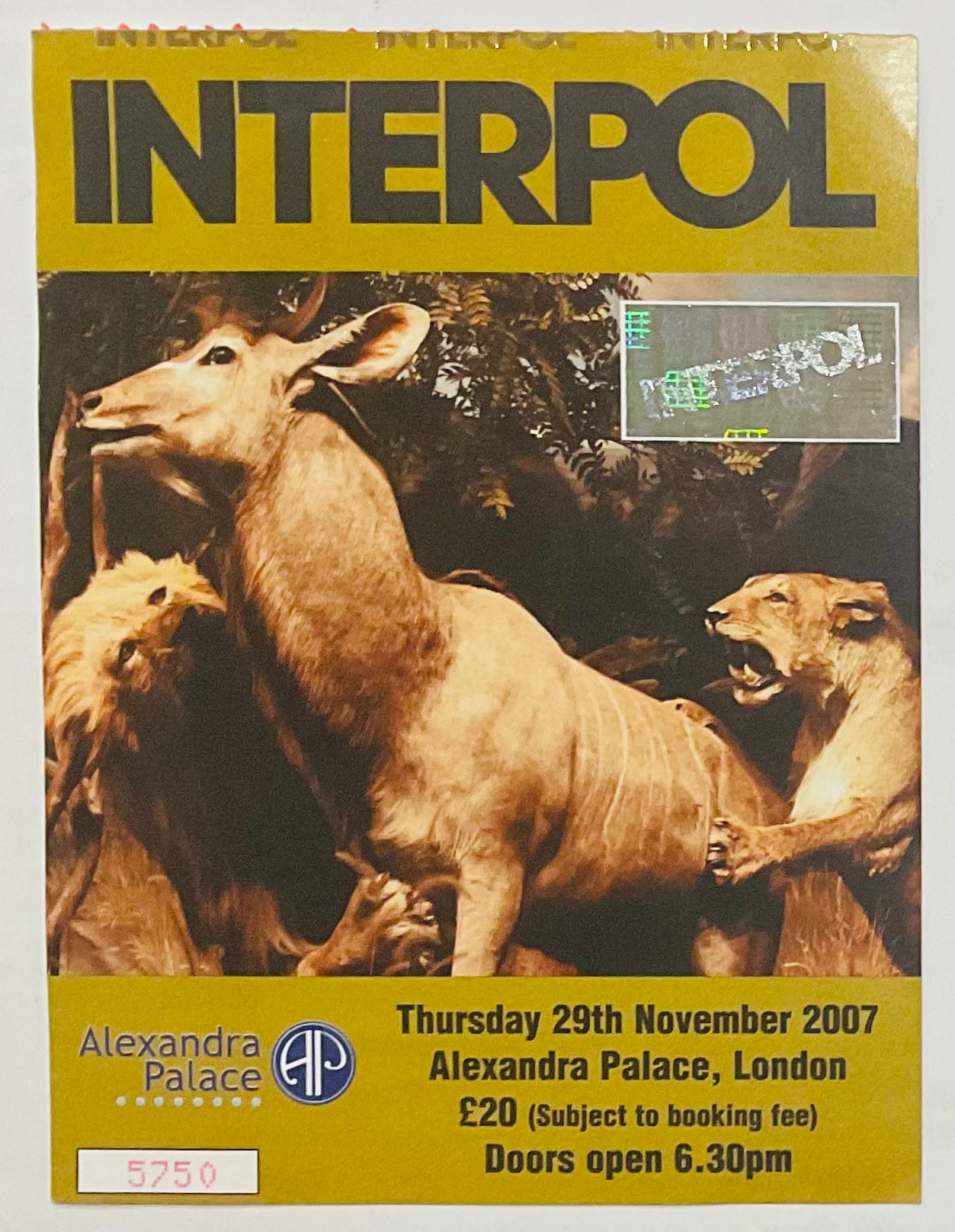 Interpol Original Used Concert Ticket Alexandra Palace London 29th Nov 2007