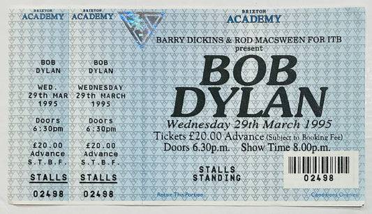 Bob Dylan Original Unused Concert Ticket Brixton Academy London 29th March 1995