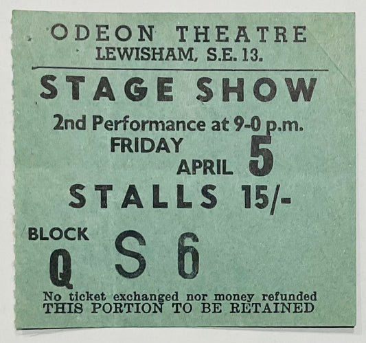 Status Quo Gene Pitney Original Used Concert Ticket Odeon Theatre Odeon Theatre Lewisham 5th Apr 1968