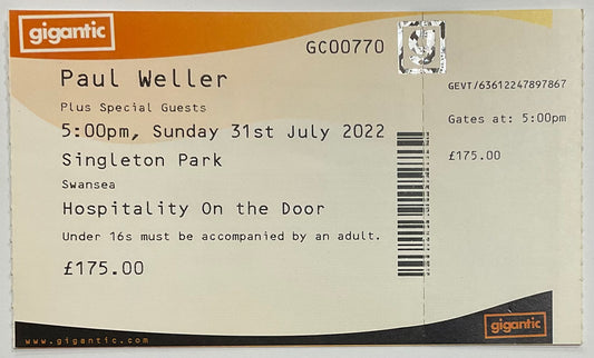 Paul Weller Original Unused Concert Ticket Singleton Park Swansea 31st Jul 2022