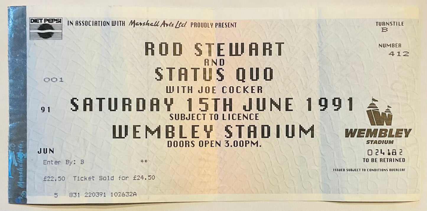 Rod Stewart Status Quo Original Used Ticket Wembley Stadium London 15th Jun 1991