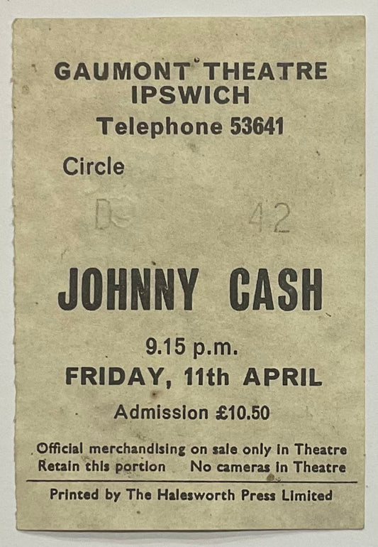 Johnny Cash Original Used Concert Ticket Gaumont Theatre Ipswich 11th Apr 1986