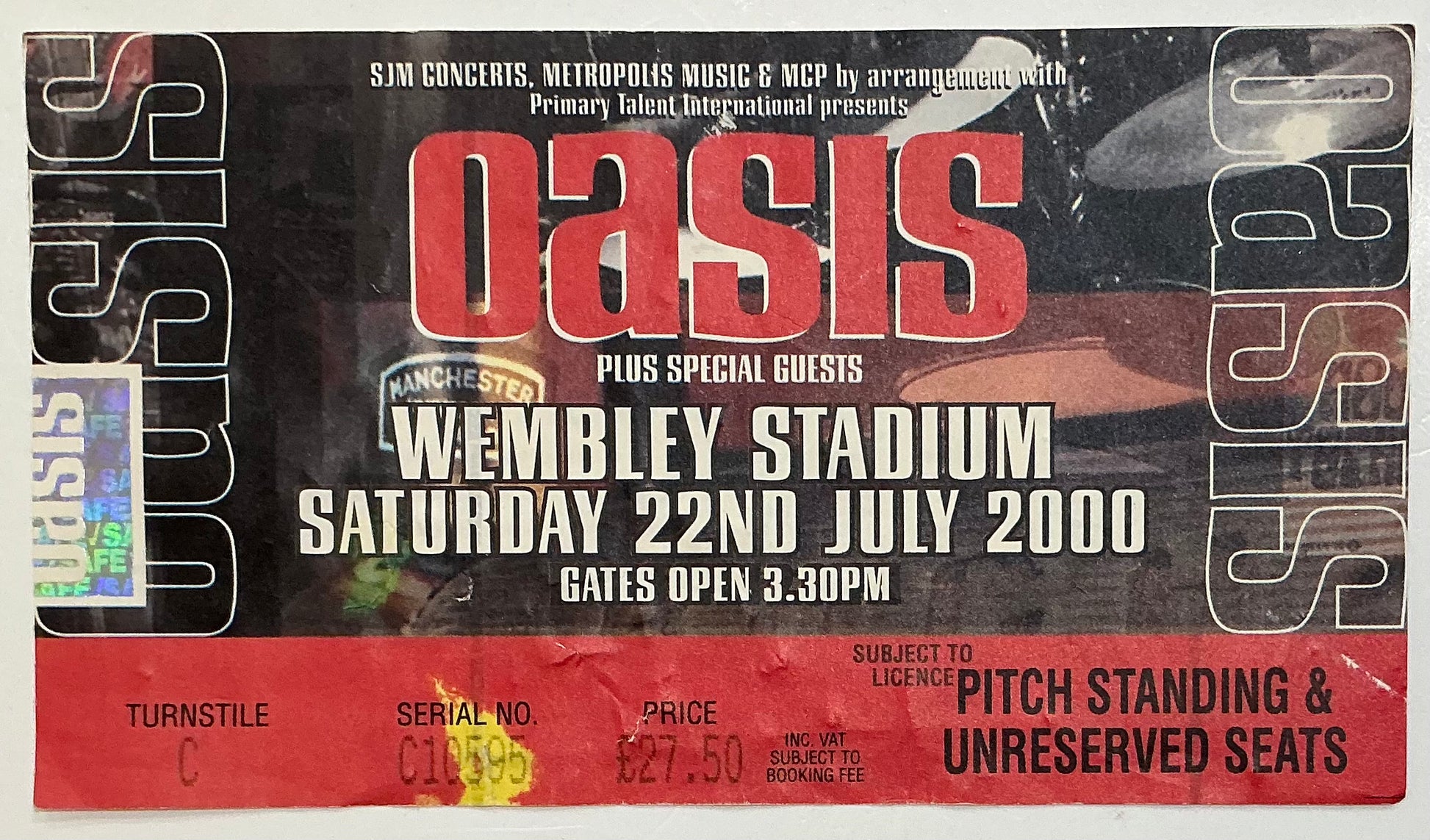 Oasis Original Used Concet Ticket Wembley Stadium London 22nd July 2000