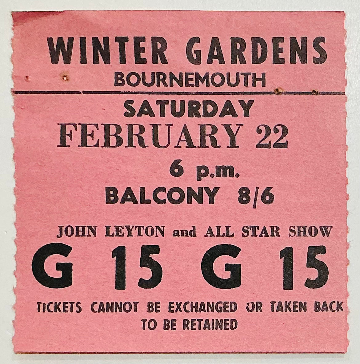 Rolling Stones Original Used Ticket Winter Gardens Bournemouth 22nd Feb 1964