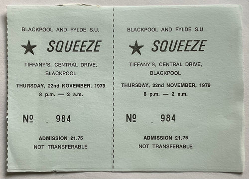 Squeeze Early Original Unused Concert Ticket Blackpool 22nd Nov 1979