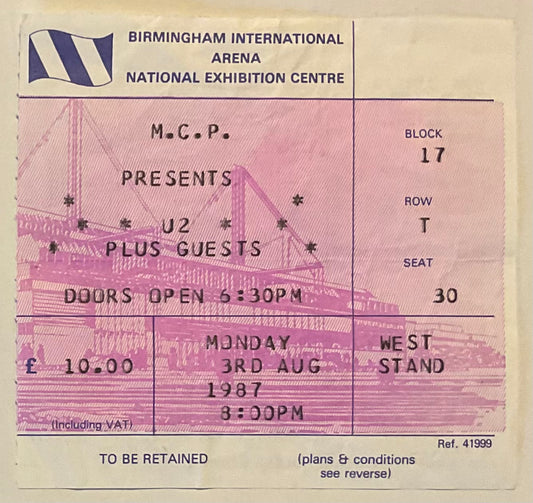 U2 Original Used Concert Ticket NEC Birmingham 3rd Aug 1987