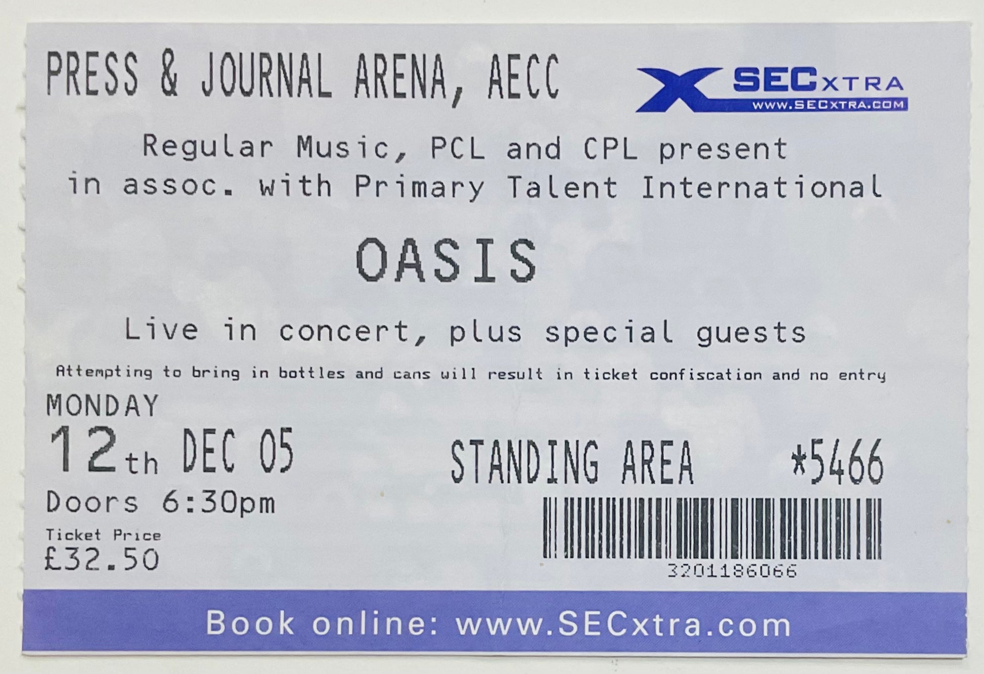 Oasis Original Used Concert Ticket AECC Aberdeen 12th Dec 2005