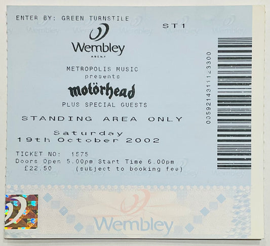 Motorhead Original Used Concert Ticket Wembley Arena London 19th Oct 2002