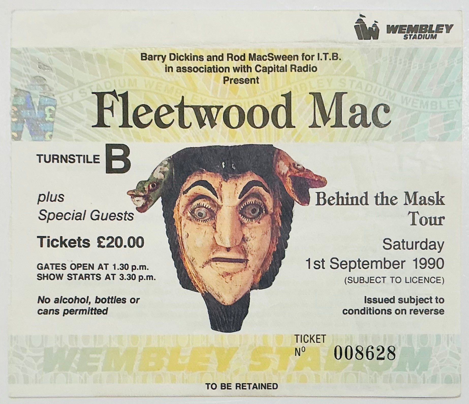 Fleetwood Mac Original Used Concert Ticket Wembley Stadium London 1st Sep 1990