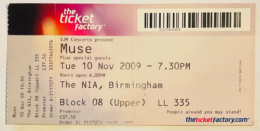 Muse Original Unused Concert Ticket NIA Birmingham 10th Nov 2009