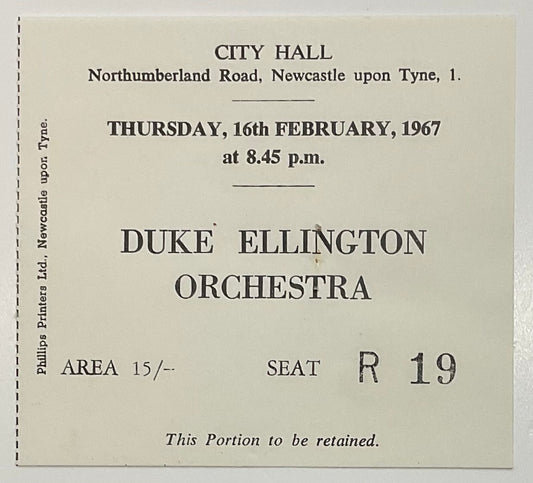 Duke Ellington Original Used Concert Ticket City Hall Newcastle 16th Feb 1967