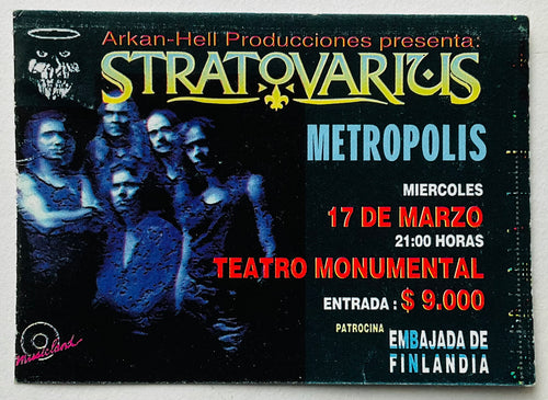 Stratovarius Original Used Concert Ticket Teatro Monumental Santiago 17th Mar 1999