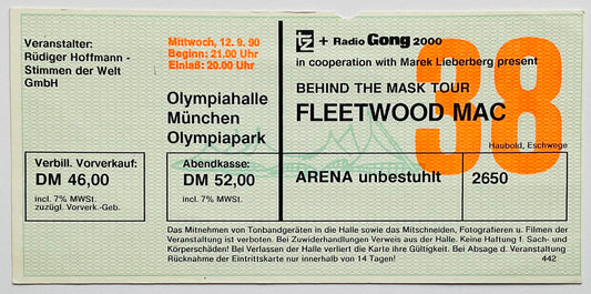 Fleetwood Mac Original Unused Concert Ticket Olympiahalle Munich 12th Sep 1990