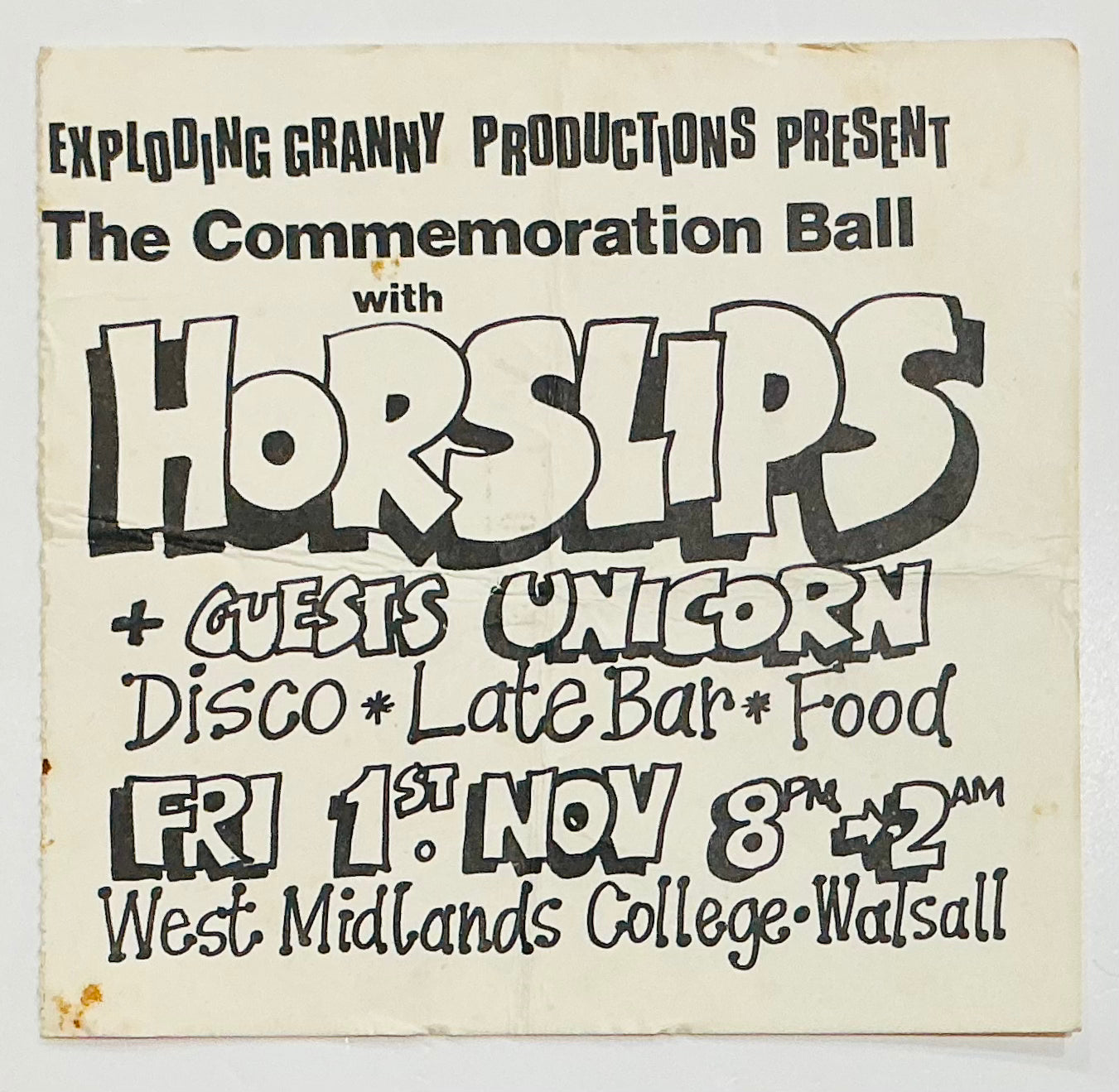 Horslips Original Concert Ticket West Midlands College Walsall 1st Nov 1974