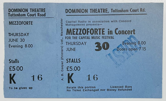 Mezzoforte Original Unused Concert Ticket Dominion Theatre London 30th Jun 1983