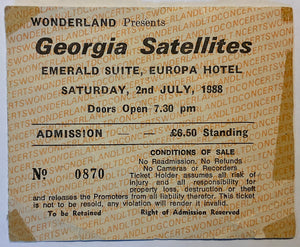 Georgia Satellites Original Concert Ticket Europa Hotel Belfast 2nd Jul 1988