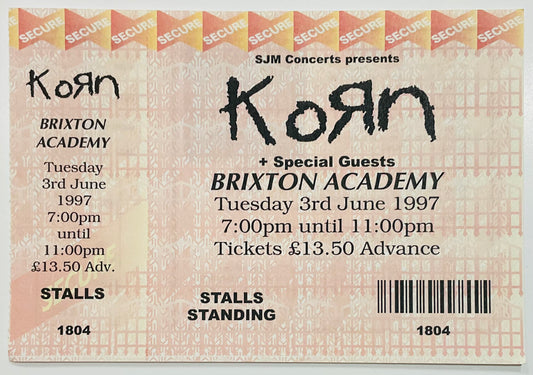 Korn Original Unused Concert Ticket Brixton Academy London 3rd Jun 1997