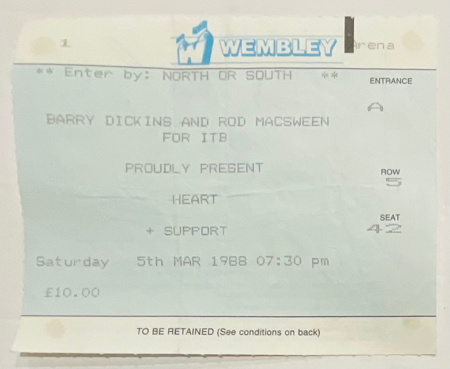 Heart Original Used Concert Ticket Wembley Arena London 5th March 1988