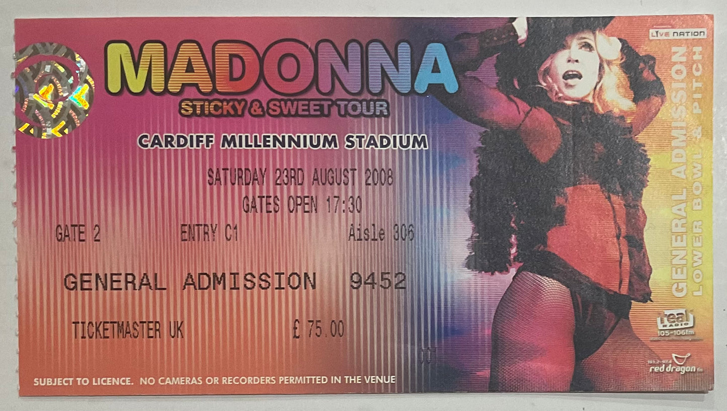 Madonna Original Used Concert Ticket Millennium Stadium Cardiff 23rd Aug 2008