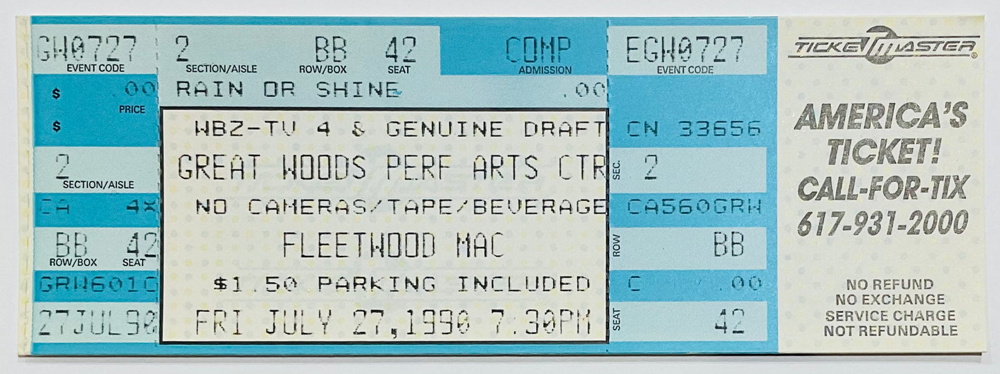 Fleetwood Mac Original Unused Concert Ticket Great Woods Center Mansfield 27th Jul 1990